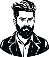 silhouette of hipster man head white background