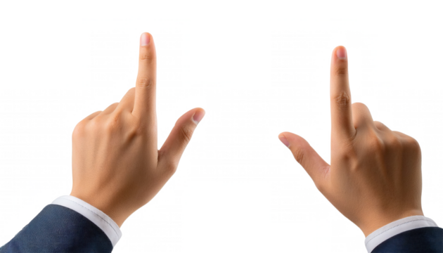 Business Suit Hands Pointing Upwards cut out transparent isolated on white background PNG