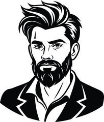 silhouette of hipster man head white background