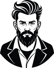 silhouette of hipster man head white background