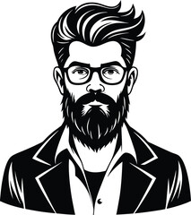 silhouette of hipster man head white background