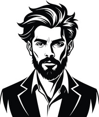silhouette of hipster man head white background