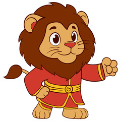 Adorable Lion Standing with Outstretched Arm in Red Robe