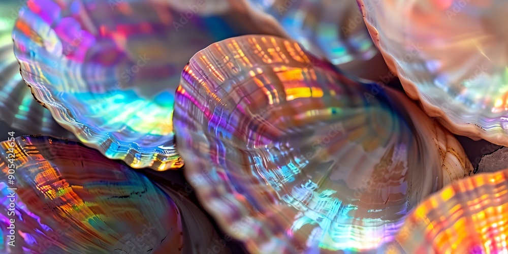Poster a close up of a bunch of colorful shells. the shells are all different sizes and colors, and they ar