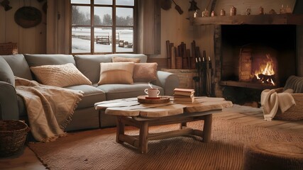 A Warm and Inviting Image of a Farmhouse Living Room Featuring Cozy and Rustic Decor