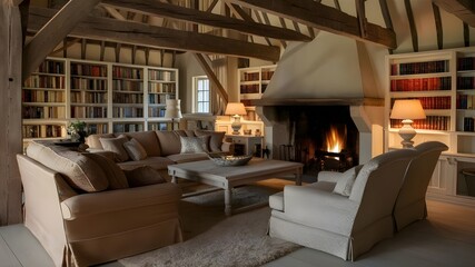 A Warm and Inviting Photo of a Farmhouse Living Room with Rustic Charm and Cozy Furnishings