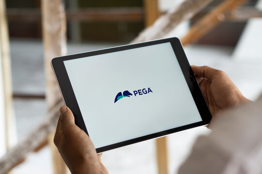 Dhaka, Bangladesh- -1 Aug 2024: Pegasystems Inc. (Pega) logo is displayed on iPad.