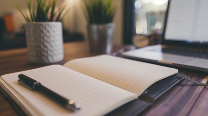 Empty writing pad and pen on desk