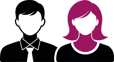 A man and woman are standing next to each other. The man is wearing a tie and the woman is wearing a purple shirt