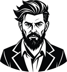 silhouette of hipster man head white background