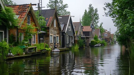 Fototapeta premium Commonly seen next to waterways are wooden houses