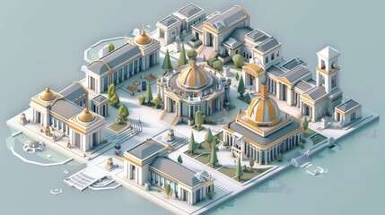 Naklejka premium 3d isometric three-dimensional European architecture