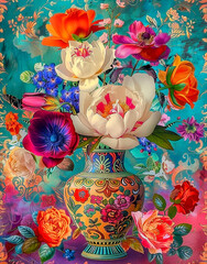 Elegant renaissence vase with flowers