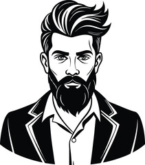 silhouette of hipster man head white background