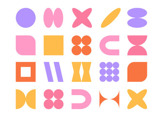 Brutalism simple shapes set. Colorful geometric forms, vector illustration
