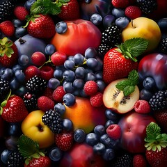 Obraz premium A close-up watercolor style picture of a delicious assortment of fruits with rich textures and vibrant colors, taken with lens, more clarity with clear light and sharp focus, high detailed