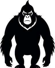A black and white drawing of a gorilla with a menacing look on its face