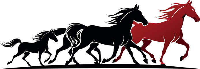 Three horses running in a line with one horse in the middle © Designfly