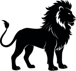 A black lion standing on a white background