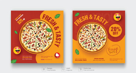 Pizza and food menu social media banner post template. 3d pizza vector illustration social media banner