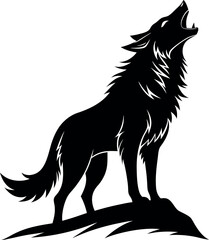 A wolf is standing on a rock and howling