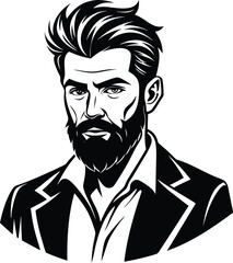 silhouette of hipster man head white background