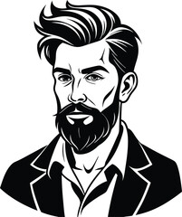 silhouette of hipster man head white background