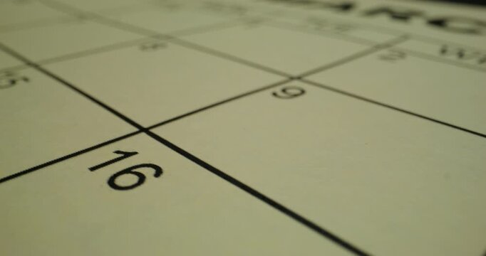 An empty table for the schedule with days of the week and numbers. Close-up