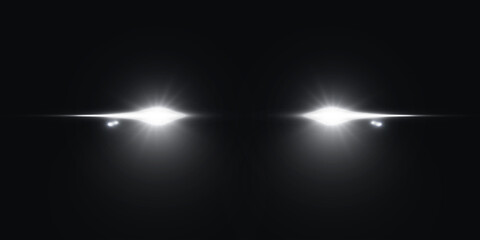 Cars light effect. White glow car headlight bright beams ray isolated on transparent background © Alesya