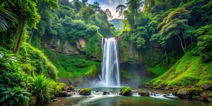 Beautiful waterfall surrounded by lush greenery in Garut, West Java Indonesia, Curug Sanghyang taraje, Garut, West Java