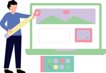 A boy is working with a pen tool.