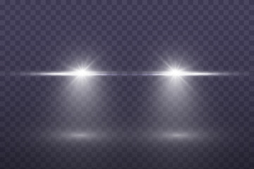 Cars light effect. White glow car headlight bright beams ray isolated on transparent background © Alesya
