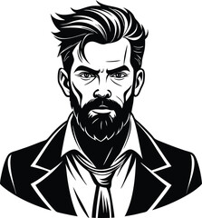 silhouette of hipster man head white background