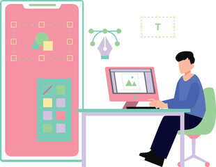 The boy is working on the monitor.