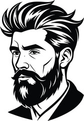 silhouette of hipster man head white background