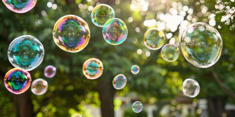 soap bubbles on park , copy space concept for wallpaper or background