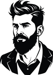 silhouette of hipster man head white background