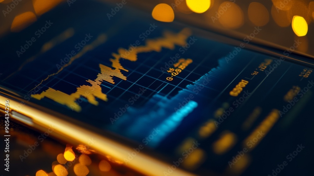 Aufkleber close-up of a financial chart displaying gold prices on a smartphone screen.