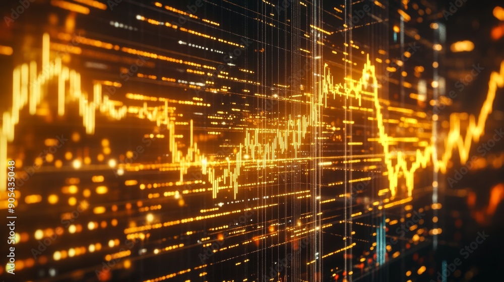 Leinwandbilder close-up of a gold price chart on a digital screen with sharp upward trends and indicators.