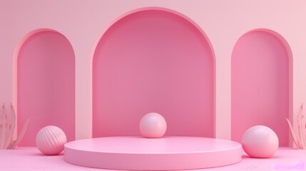 3d render abstract display podium platform for product presentation and advertising. Minimal scene backdrop with clean design. Vacant pedestal for mock up. Empty stage with pastel color for cosmetic