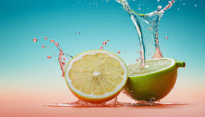 lemon slices in water splash, isolated background