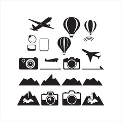 black silhouette Tour and travel outline icon set vector illustration