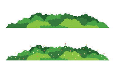 Set of grass bush isolated on white background. Green bush blossom. Green grass collection. Flat vector illustration.