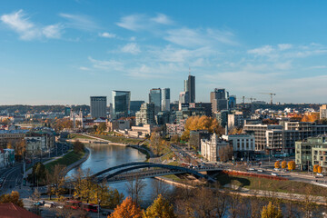 high view angle view of a cityscape on a sunny autumn day
