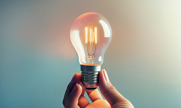 La main d'une femme qui tient une ampoule allum&eacute;e