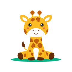 Cute cartoon giraffe. Childrens cute animals. Childrens cute background. Vector illustration in flat style