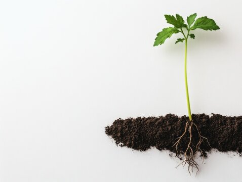 Tiny Sprout, Big Dreams: A single, vibrant green sprout emerges from a patch of soil, its roots reaching out with determination, symbolizing growth, potential, and new beginnings.