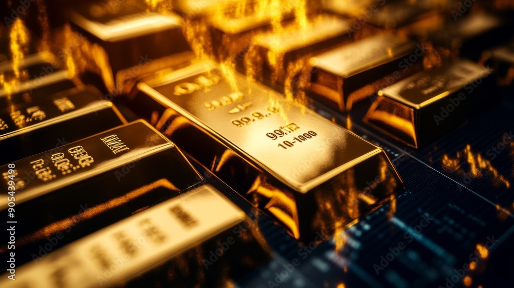 Aufkleber close-up of gold price movements on a computer screen, highlighting a recent spike.