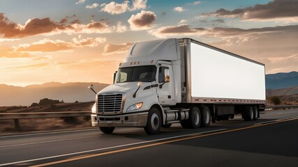 White cargo truck with a blank empty trailer, emphasizing clean design and spacious load area