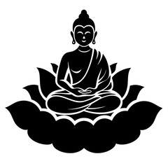 Buddha sitting on lotus vector silhouette